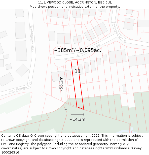11, LIMEWOOD CLOSE, ACCRINGTON, BB5 6UL: Plot and title map