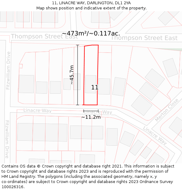 11, LINACRE WAY, DARLINGTON, DL1 2YA: Plot and title map