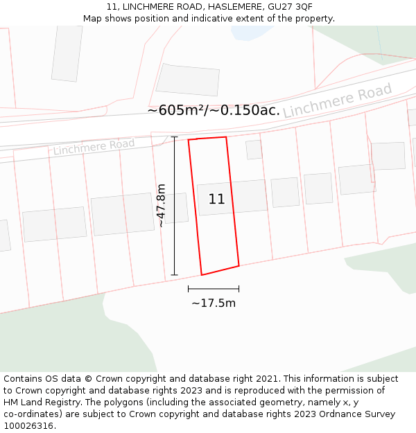 11, LINCHMERE ROAD, HASLEMERE, GU27 3QF: Plot and title map