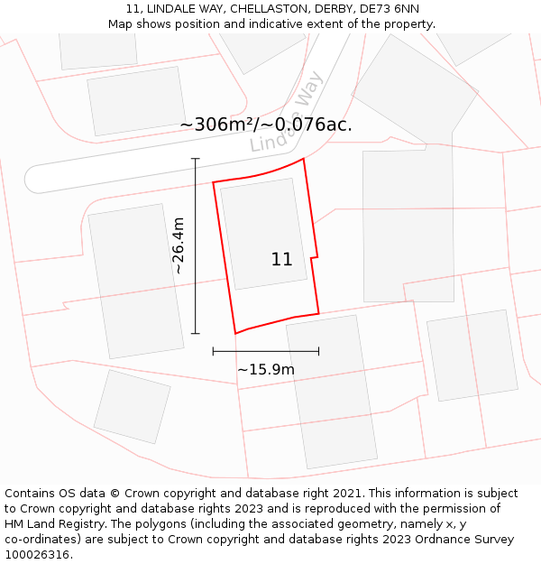 11, LINDALE WAY, CHELLASTON, DERBY, DE73 6NN: Plot and title map