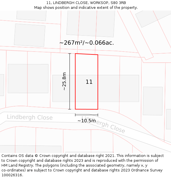11, LINDBERGH CLOSE, WORKSOP, S80 3RB: Plot and title map