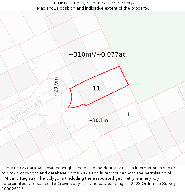 11, LINDEN PARK, SHAFTESBURY, SP7 8QZ: Plot and title map