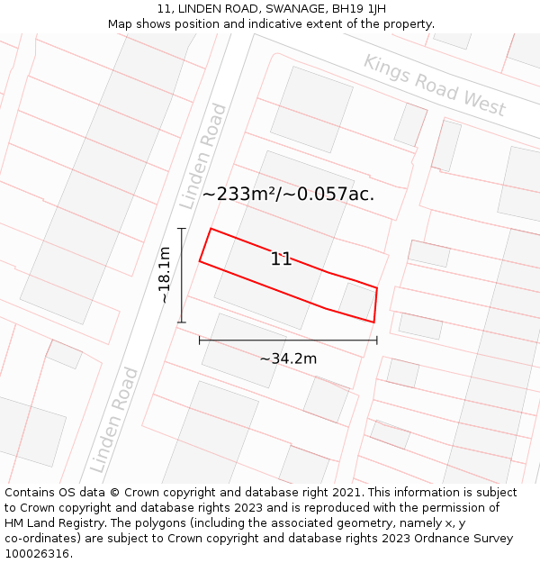 11, LINDEN ROAD, SWANAGE, BH19 1JH: Plot and title map