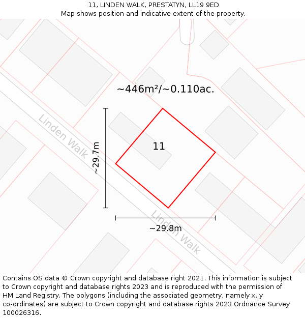 11, LINDEN WALK, PRESTATYN, LL19 9ED: Plot and title map