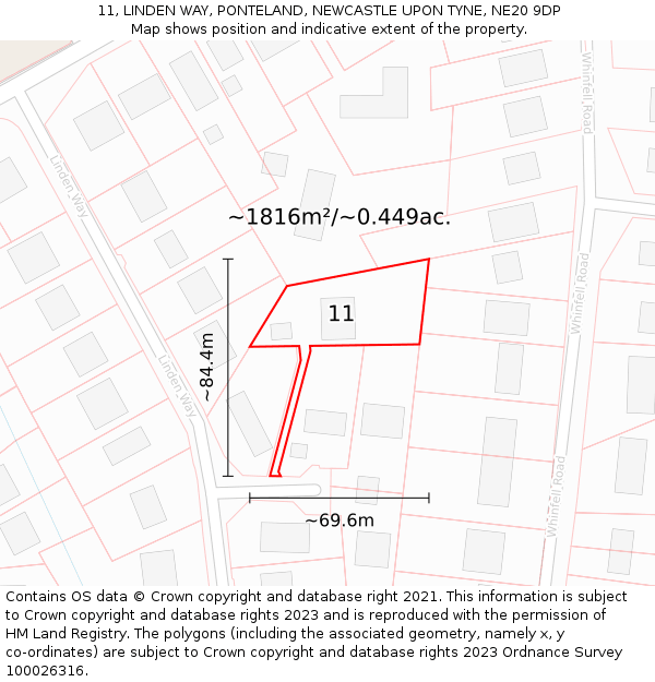 11, LINDEN WAY, PONTELAND, NEWCASTLE UPON TYNE, NE20 9DP: Plot and title map