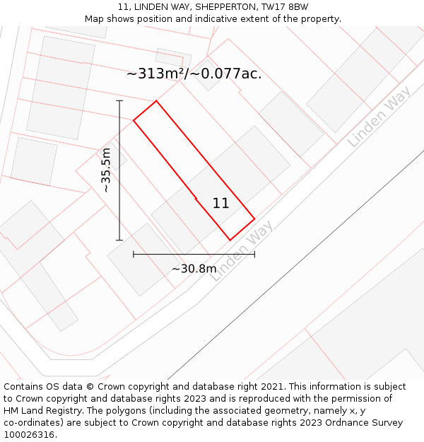 11, LINDEN WAY, SHEPPERTON, TW17 8BW: Plot and title map