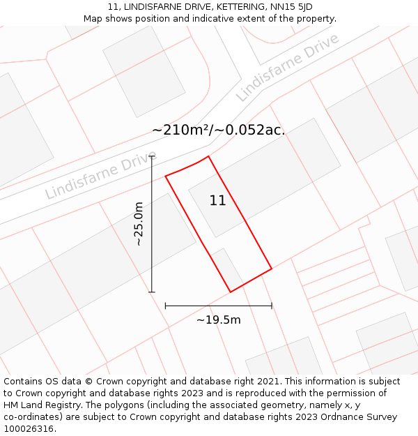 11, LINDISFARNE DRIVE, KETTERING, NN15 5JD: Plot and title map