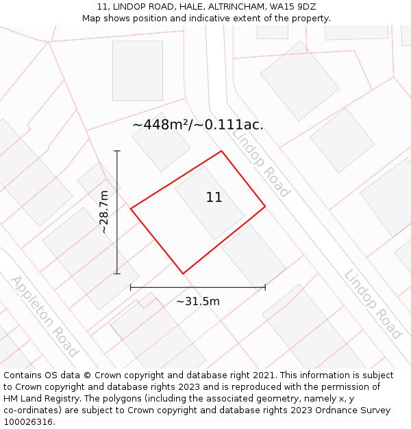 11, LINDOP ROAD, HALE, ALTRINCHAM, WA15 9DZ: Plot and title map
