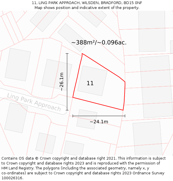 11, LING PARK APPROACH, WILSDEN, BRADFORD, BD15 0NF: Plot and title map