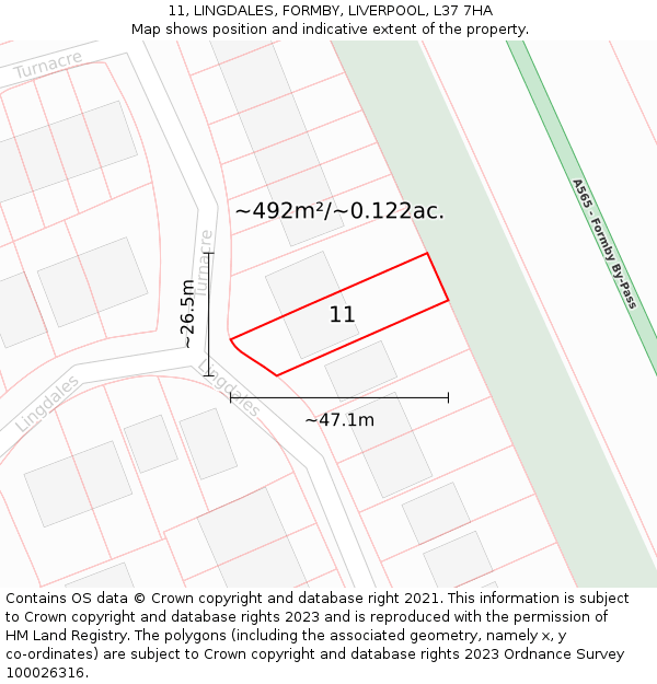 11, LINGDALES, FORMBY, LIVERPOOL, L37 7HA: Plot and title map