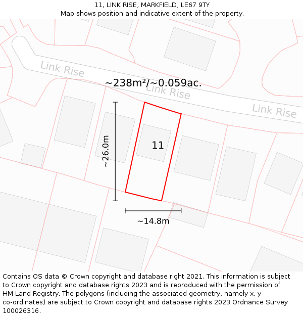 11, LINK RISE, MARKFIELD, LE67 9TY: Plot and title map
