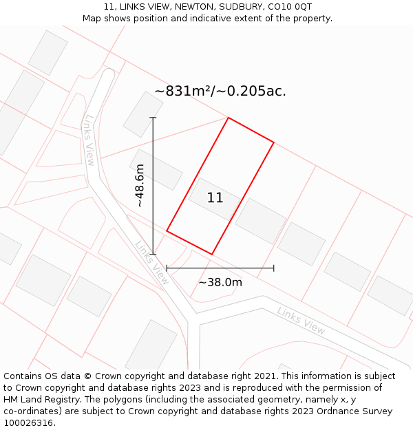 11, LINKS VIEW, NEWTON, SUDBURY, CO10 0QT: Plot and title map