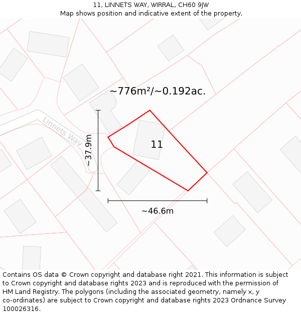 11, LINNETS WAY, WIRRAL, CH60 9JW: Plot and title map
