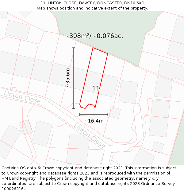 11, LINTON CLOSE, BAWTRY, DONCASTER, DN10 6XD: Plot and title map