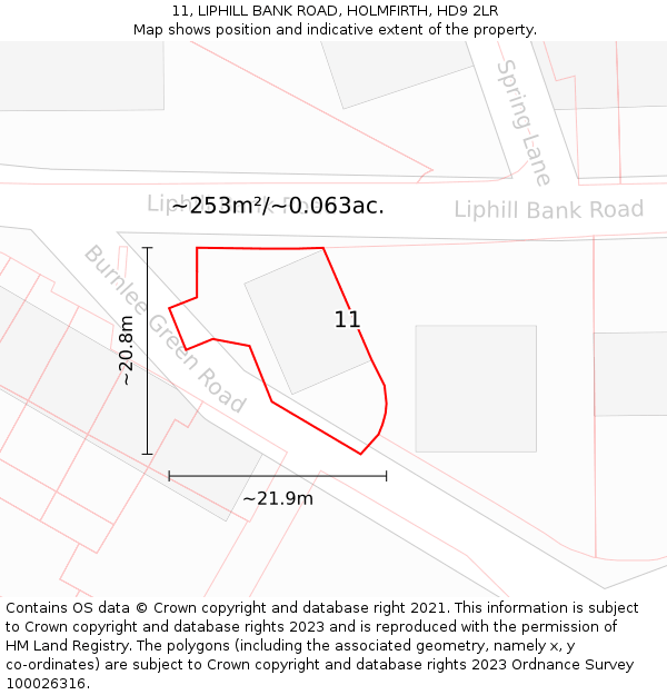11, LIPHILL BANK ROAD, HOLMFIRTH, HD9 2LR: Plot and title map