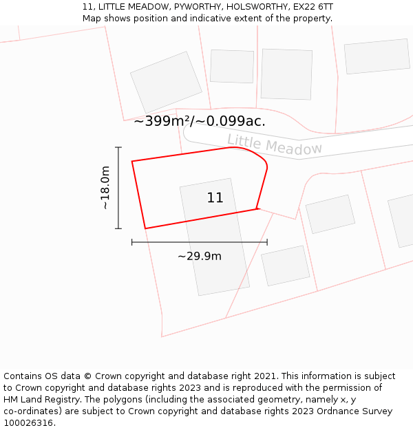 11, LITTLE MEADOW, PYWORTHY, HOLSWORTHY, EX22 6TT: Plot and title map