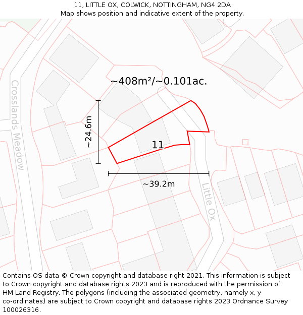 11, LITTLE OX, COLWICK, NOTTINGHAM, NG4 2DA: Plot and title map