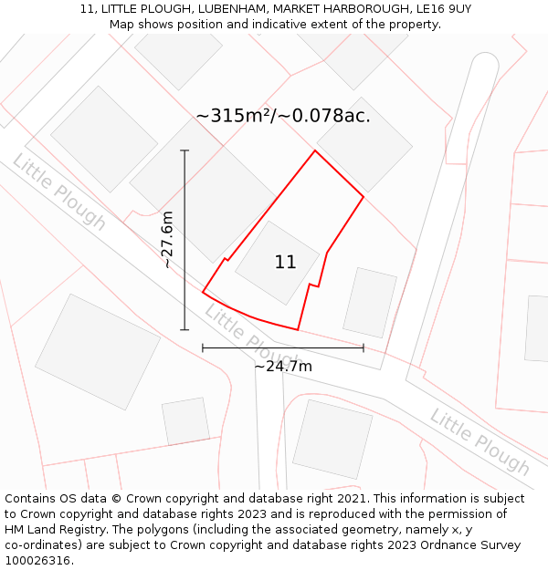 11, LITTLE PLOUGH, LUBENHAM, MARKET HARBOROUGH, LE16 9UY: Plot and title map