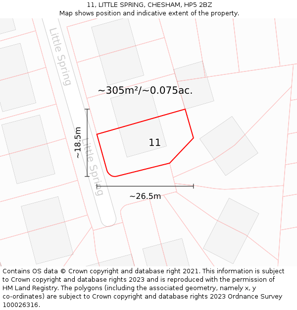 11, LITTLE SPRING, CHESHAM, HP5 2BZ: Plot and title map