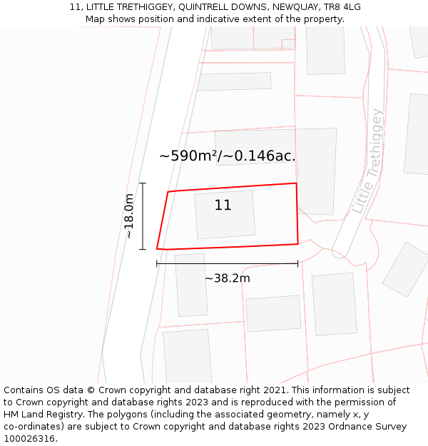 11, LITTLE TRETHIGGEY, QUINTRELL DOWNS, NEWQUAY, TR8 4LG: Plot and title map