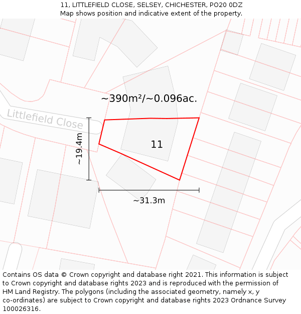 11, LITTLEFIELD CLOSE, SELSEY, CHICHESTER, PO20 0DZ: Plot and title map
