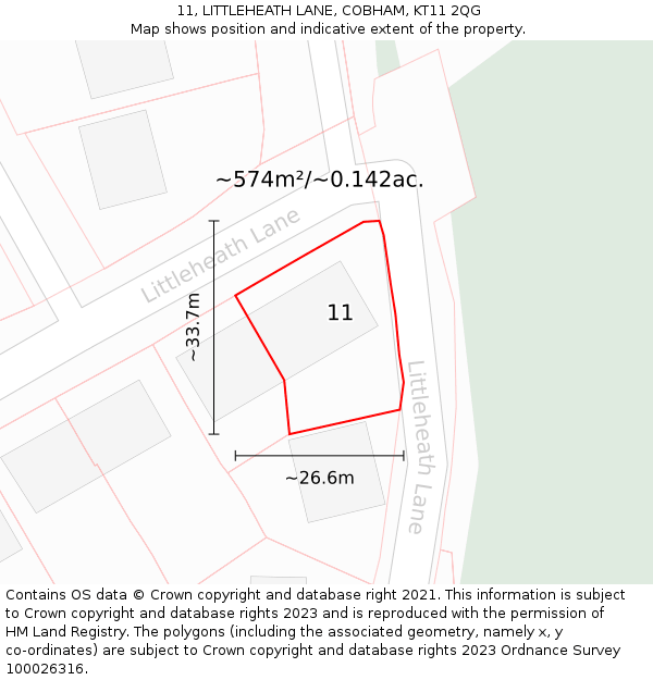 11, LITTLEHEATH LANE, COBHAM, KT11 2QG: Plot and title map
