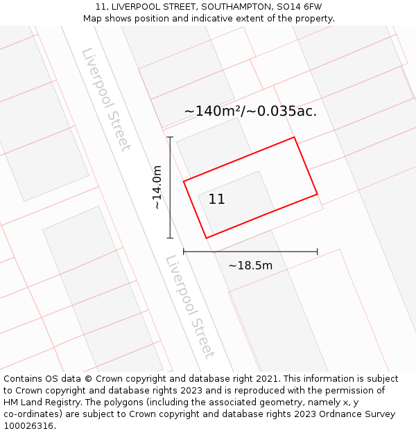 11, LIVERPOOL STREET, SOUTHAMPTON, SO14 6FW: Plot and title map