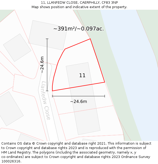 11, LLANFEDW CLOSE, CAERPHILLY, CF83 3NP: Plot and title map