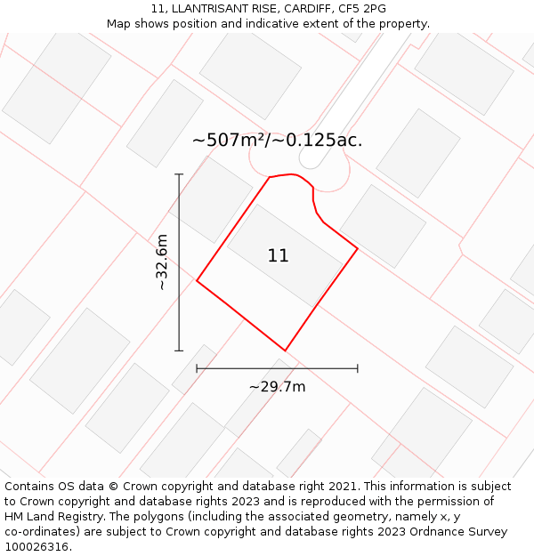 11, LLANTRISANT RISE, CARDIFF, CF5 2PG: Plot and title map