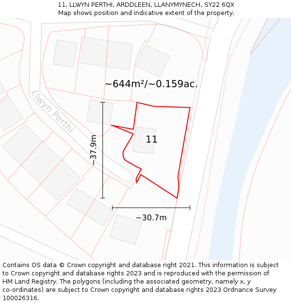 11, LLWYN PERTHI, ARDDLEEN, LLANYMYNECH, SY22 6QX: Plot and title map