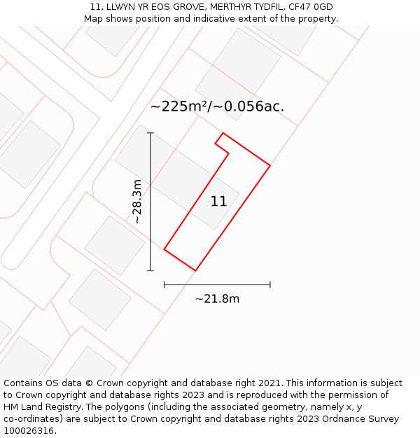11, LLWYN YR EOS GROVE, MERTHYR TYDFIL, CF47 0GD: Plot and title map