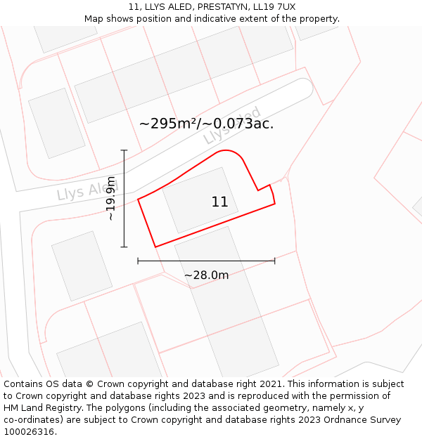 11, LLYS ALED, PRESTATYN, LL19 7UX: Plot and title map