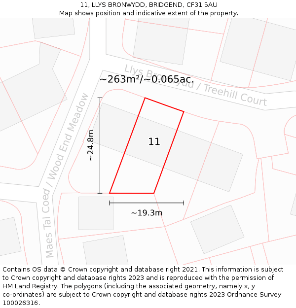 11, LLYS BRONWYDD, BRIDGEND, CF31 5AU: Plot and title map