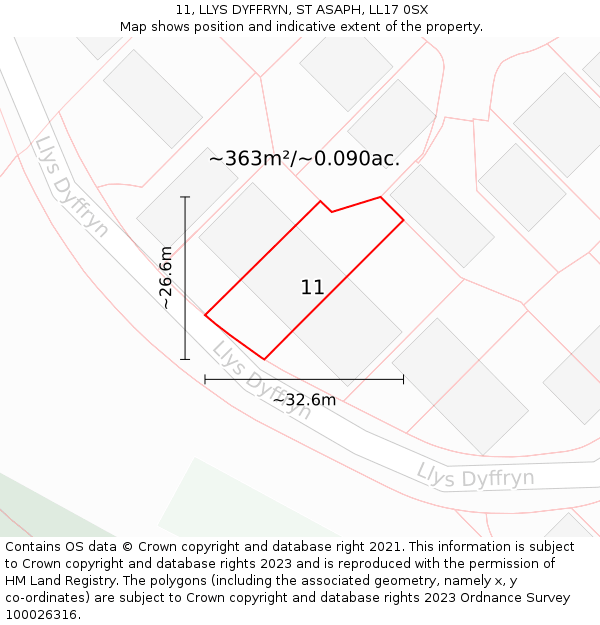 11, LLYS DYFFRYN, ST ASAPH, LL17 0SX: Plot and title map