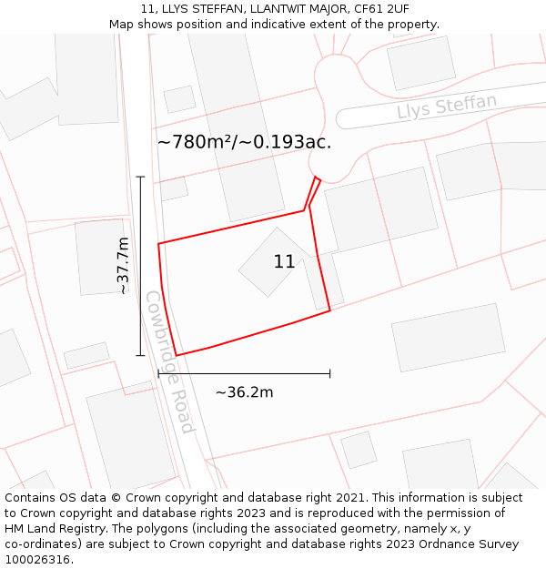 11, LLYS STEFFAN, LLANTWIT MAJOR, CF61 2UF: Plot and title map