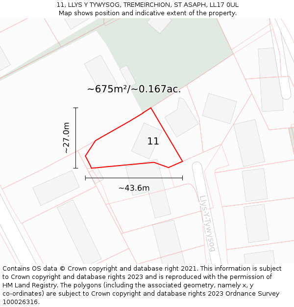 11, LLYS Y TYWYSOG, TREMEIRCHION, ST ASAPH, LL17 0UL: Plot and title map