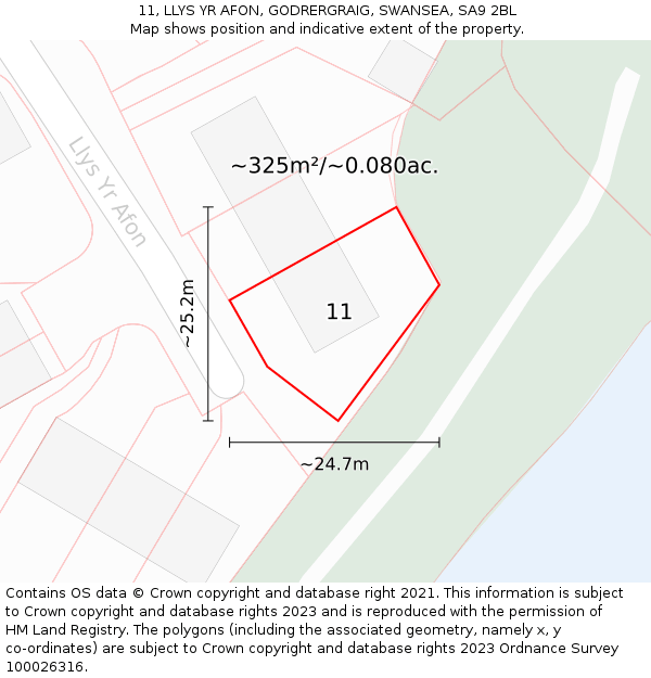11, LLYS YR AFON, GODRERGRAIG, SWANSEA, SA9 2BL: Plot and title map