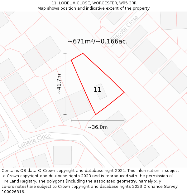 11, LOBELIA CLOSE, WORCESTER, WR5 3RR: Plot and title map