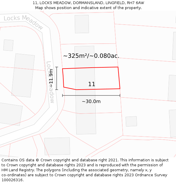 11, LOCKS MEADOW, DORMANSLAND, LINGFIELD, RH7 6AW: Plot and title map