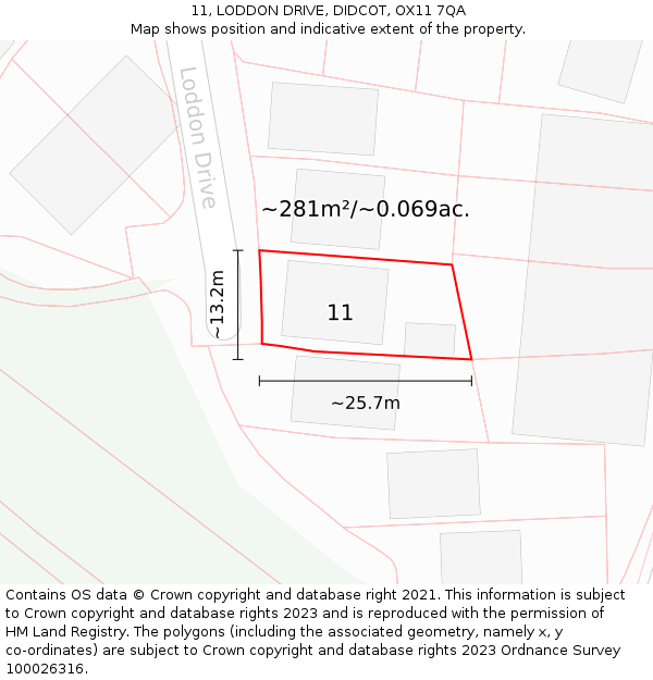 11, LODDON DRIVE, DIDCOT, OX11 7QA: Plot and title map