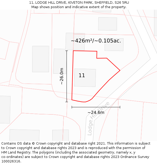 11, LODGE HILL DRIVE, KIVETON PARK, SHEFFIELD, S26 5RU: Plot and title map