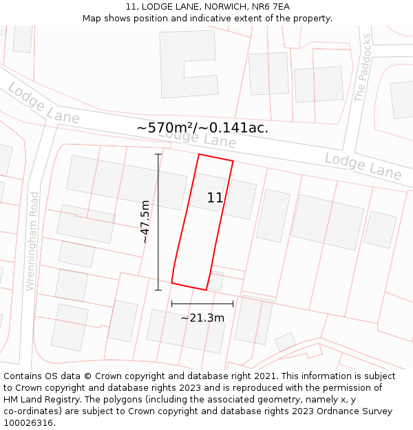 11, LODGE LANE, NORWICH, NR6 7EA: Plot and title map