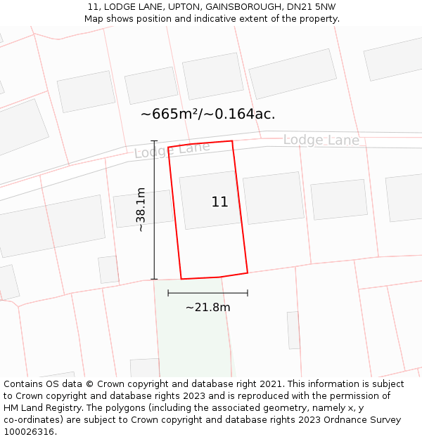 11, LODGE LANE, UPTON, GAINSBOROUGH, DN21 5NW: Plot and title map