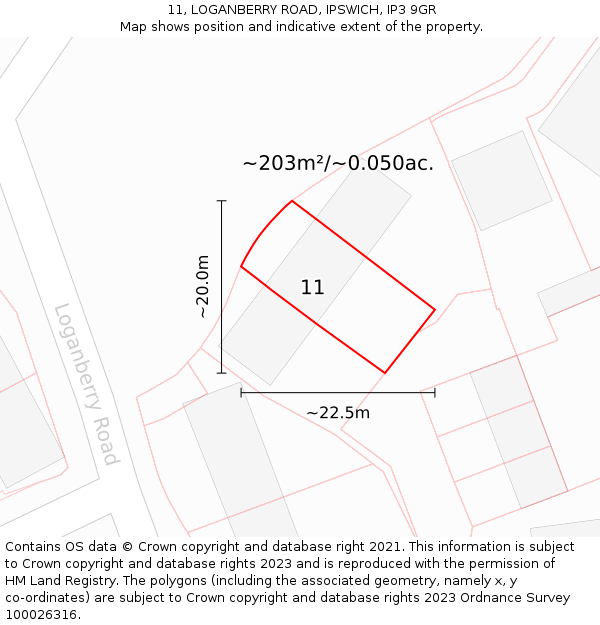 11, LOGANBERRY ROAD, IPSWICH, IP3 9GR: Plot and title map