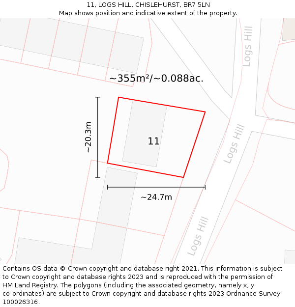 11, LOGS HILL, CHISLEHURST, BR7 5LN: Plot and title map