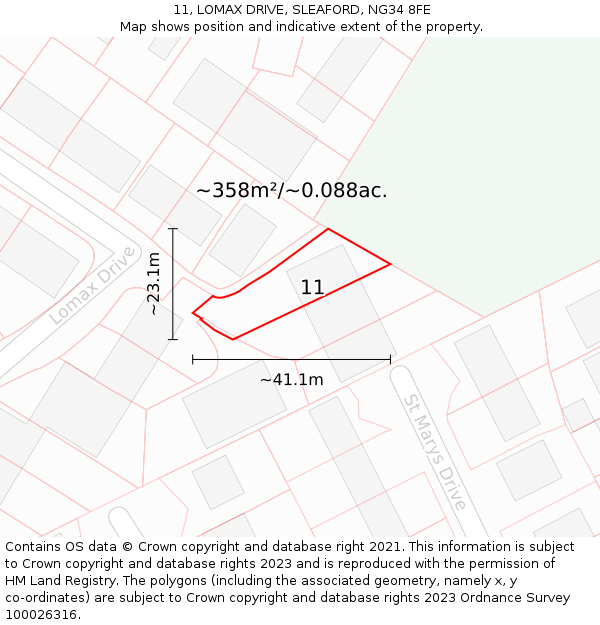11, LOMAX DRIVE, SLEAFORD, NG34 8FE: Plot and title map