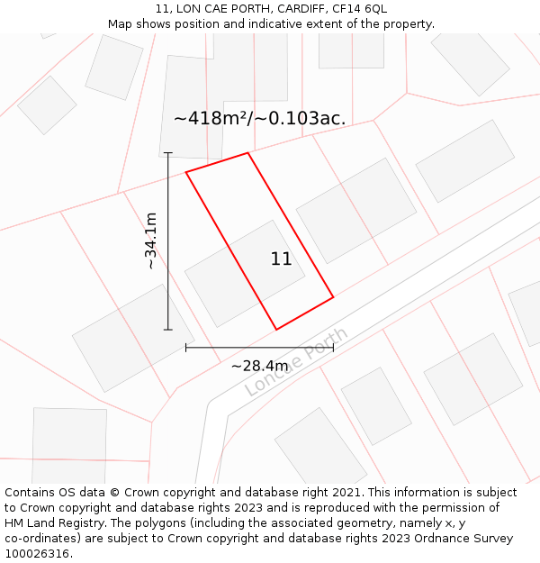 11, LON CAE PORTH, CARDIFF, CF14 6QL: Plot and title map