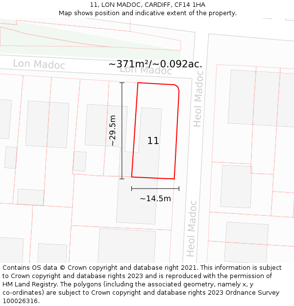 11, LON MADOC, CARDIFF, CF14 1HA: Plot and title map