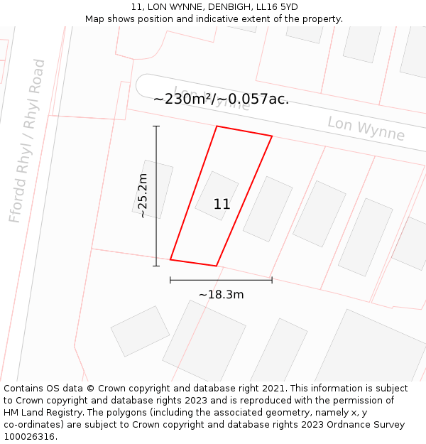 11, LON WYNNE, DENBIGH, LL16 5YD: Plot and title map