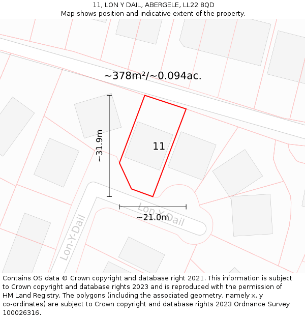 11, LON Y DAIL, ABERGELE, LL22 8QD: Plot and title map